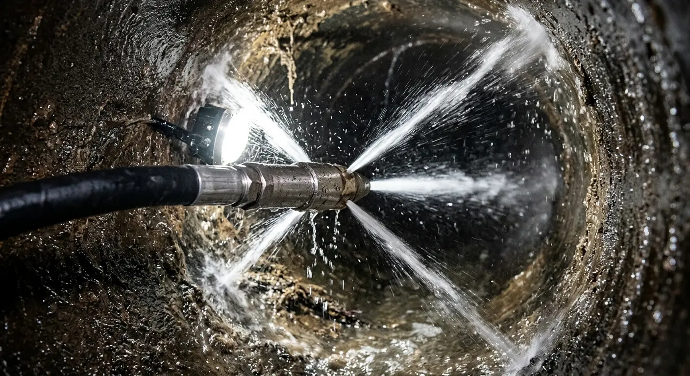 High-pressure hydro jetting nozzle cleaning sewer pipe for Sewer Cleanout in Harker Heights